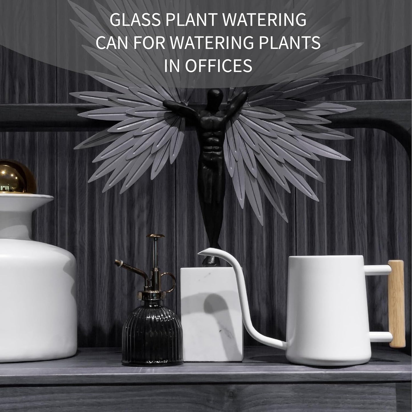 Watering can Indoor Plants,Indoor Watering Can for Plant,35 oz/1000 ml Stainless Steel Watering can Long Spout with Small Vintage Glass Plant Spray Bottle(White)