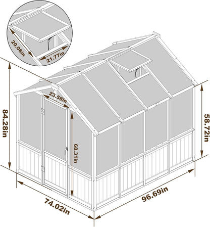 MUPATER 6 x 8 FT Walk-in Wooden Polycarbonate Greenhouse with Ventilated Window & Lockable Door, Multi-Layer PC Panels for UV Protection, Greenhouse Kit for Outdoor, Garden and Backyard, Black