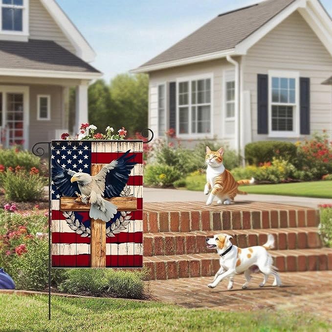 Patriotic Stars and Stripes Eagle Garden Flag 12x18 Inch Double Sided Outside, USA 4th of July Memorial Day Independence Day Yard Outdoor Decoration