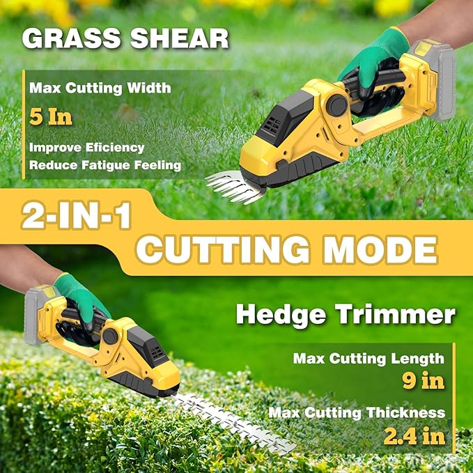 Cordless Hedge Trimmer for Dewalt 20V Battery(No Battery),2200RPM Cordless Mini Grass Shears,2 in 1 Handheld Electric Hedge Trimmer/Grass Cutter, Shrub Trimmer Bush Trimmer for Gardening,Lawn,Yard