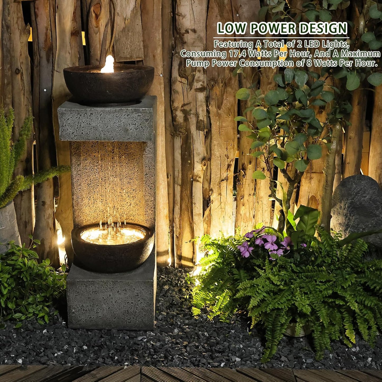 Waterfall Fountain Outdoor Garden Decor for Patio, Backyard, Deck, Porch and Home Art Decor, Outdoor Fountains and Waterfalls with Lights and Pebbles