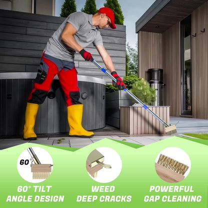 Crack Weeder Tool Set, Manual Stainless Steel Crevice Weeding Tool with Adjustable Handle for Moss & Weed Removal in Driveways, Patios, Pavers, Garden Cracks