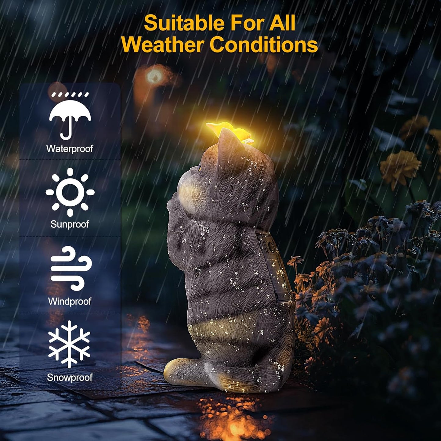 Solar Garden Decor Outdoor Statues Cat - Lawn Decor Statue for Patio, Balcony, Yard Ornament - Unique Gifts for Housewarming, Birthday, Christmas (Gray)