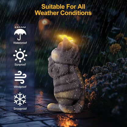 Solar Garden Decor Outdoor Statues Cat - Lawn Decor Statue for Patio, Balcony, Yard Ornament - Unique Gifts for Housewarming, Birthday, Christmas (Gray)