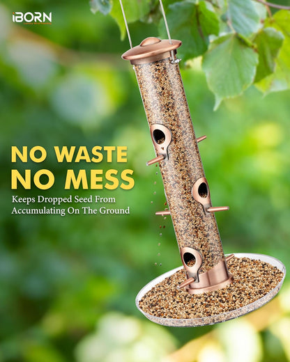 iBorn Bird Feeders Seed Catcher for Outside Hanging 6 Port Bird Feeder for Cardinal Birds Aluminium Metal,Brushed Copper Finishing 14 Inch 6 Port (Seed is not Included)