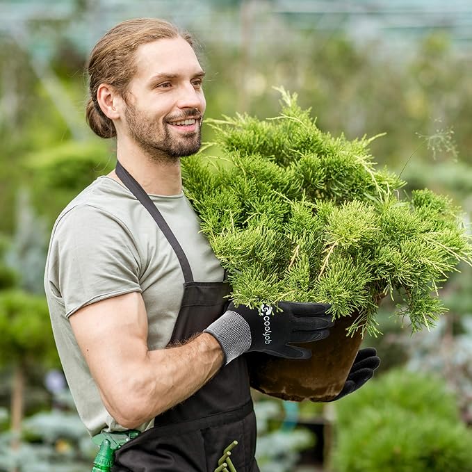 COOLJOB Gardening Gloves for Men, 6 Pairs Breathable Rubber Coated Garden Gloves for Weeding Landscaping, Outside Work Gloves for Lawn Yard, Men’s Medium Size, Black & Red (Half Dozen M)