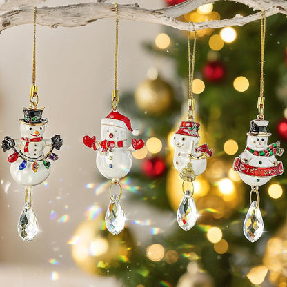 H&D HYALINE & DORA 4 Pcs Christmas Snowman Suncatcher Winter Snowman Hanging Suncatcher for Christmas Tree Hanging Crystal Crafts Holiday Decor Xmas Party Supplies