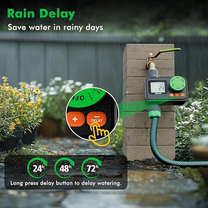 RESTMO Sprinkler Timer, Programmable Water Timer for Garden Hose, Automatic Control | Manual ON/Off | Rain Delay for Outdoor Faucet, Drip Irrigation and Lawn Watering System