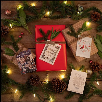 Bentley Seeds Co. Merry Christmas Wreath of Birds Holiday/Christmas Gift Tags | Non-GMO, Non Coated Bird & Butterfly Pollinator Wildflower Seed Mix | 25 Seed Packets