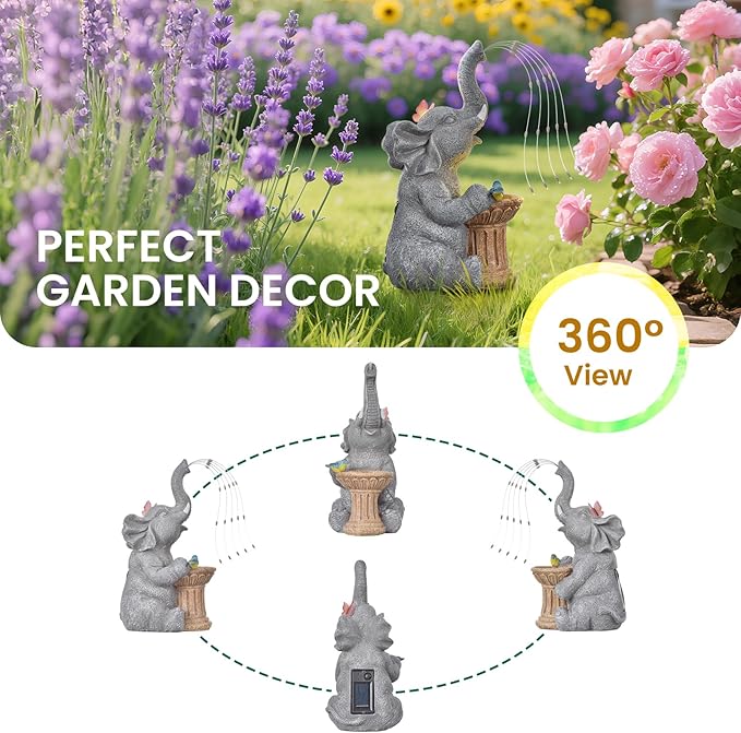 Garden Decor Watering Elephant Statues, Housewarming, Birthday Gifts for Women Mom Grandma, Garden Sculptures- Outdoor Statue Solar Lights Ornament for Yard Patio Balcony