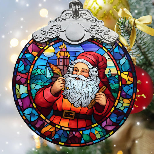 Retro Style Funny Santa Claus Hanging Decors, Santa Claus Colorful Christmas Ornament, Santa Stained Glass Ornament for Xmas, Santa Claus Ornament for Xmas, Santa Ornaments Gift Xmas