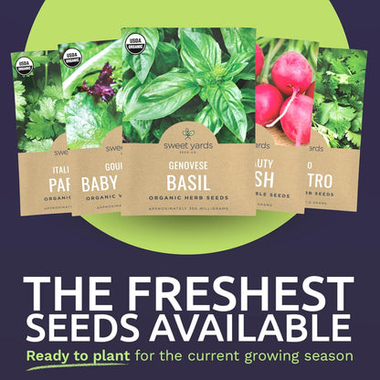 Organic Window Sill Seeds Variety Pack - 10 Individual Packs - 2025 Season - Basil, Cilantro, Pink Beauty Radish and More! for Indoor & Outdoor Planting (Non-GMO, Certified Organic)