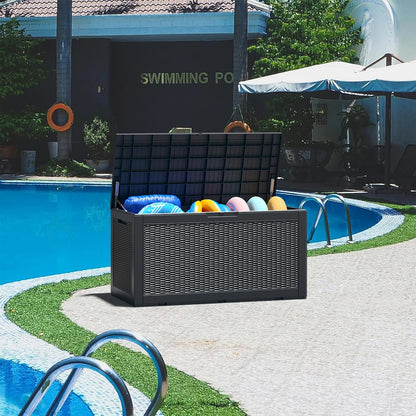 Outdoor Storage Box, Resin Deck Boxes Indoor and outdoor, Waterproof Storage Box Lockable Lid (Black, 100 Gallon)