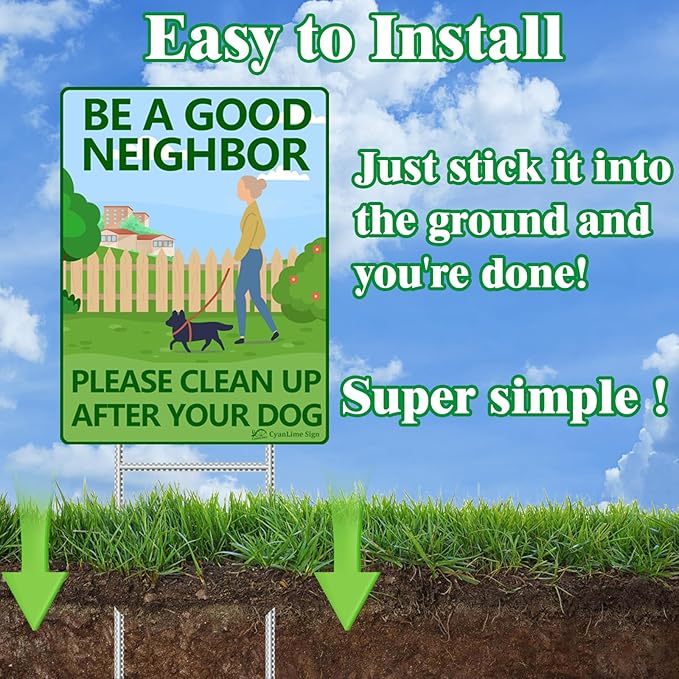 Clean Up After Your Dog Signs for Yard 2 Pack - 12.6x9.5Inches No Dogs Poop Sign with Metal Stake Sturdy, BE A GOOD NEIGHBOR Dog Pooping Signs for Lawn, Pick Up After Your Outdoor Pooch