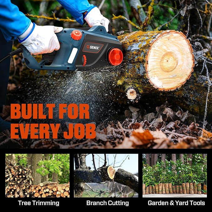 SENIX Electric Chainsaw, 18" Corded Chainsaw,15 Amp Chain Saw for Wood Cutting, Tree Trimming, Garden Tool for Pruning, Branch Cutting, Yard, Fathers Day Gift for Men,Gardener, CSE15-M