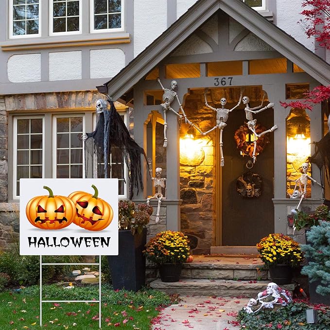 Therwen 100 Pcs Yard Sign Stakes 20'' x 10'' Metal H Heavy Duty Frame Wire Stakes Galvanized Lawn Sign for 4mm 5mm Corrugated Advertising Board Yard Garage Holder Halloween Decor