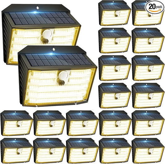 [20 Packs] Solar Motion Lights Outdoor, Ultra Bright Solar Fence Lights with Motion Sensor, IP65 Waterproof Security Light 3 Modes, 270° Lighting Angle, Wall Lights for Deck Patio Fence Garage Door