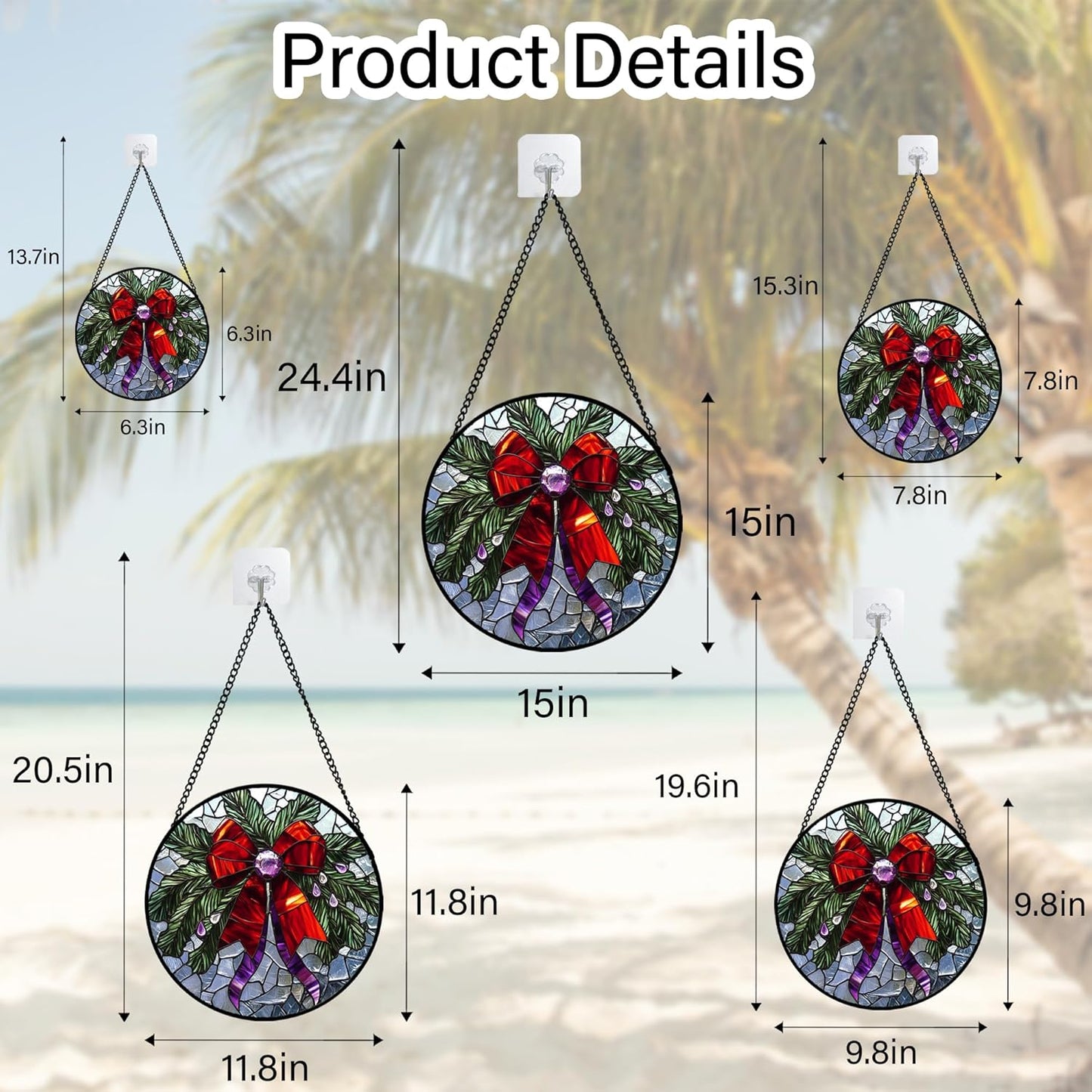 Stained Glass Window Hanging - Purple Gem Christmas Wreath Suncatcher for Doors Home Christmas Decoration Winter Sun Catcher Thanksgiving New Year Birthday Gifts for Women Men Mom Nana 6.3 in