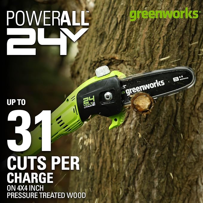 Greenworks 24V 8" Cordless Polesaw (Great For Pruning and Trimming Branches / 125+ Compatible Tools), Tool Only
