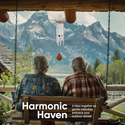 Nature’s Melody Premiere Grande Tunes Wind Chimes – Outdoor Windchime with 6 Tubes Tuned to E Pentatonic Scale, Rustproof Aluminum, Beech Wood & S Hook Hanger for Sympathy, Memorial Gift or Zen Garden