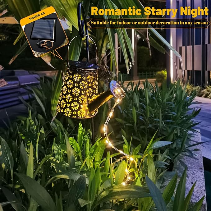 Solar Watering Can with Lights Outdoor,Hanging Solar Lantern,Metal Waterproof Garden Lights Decorations Gift for Table Patio Yards Pathway Party, Yard Decorations Outdoor