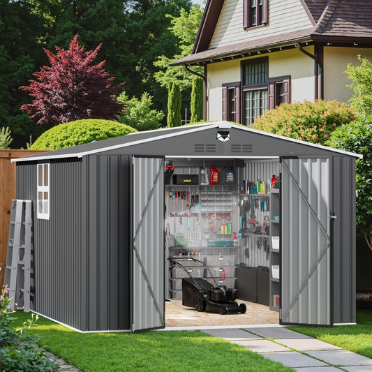 10x12 FT Metal Storage Shed with Window,Outdoor Storage Building,Large Backyard Sheds,Waterproof Outside Storage Sheds