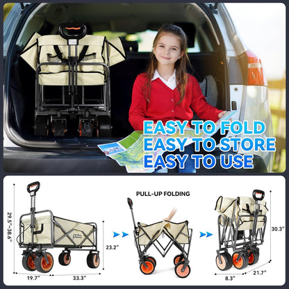 Electric Collapsible Garden Wagon Cart with Wheel,Rolling Foldable Metal Utility Wagon Carts,100w Power and 300lb Capacity, Portable for Camping,Sports,Shopping,Groceries,Laundry