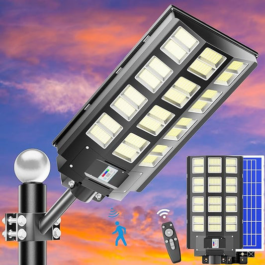 Super Bright 8000W 𝙎𝙤𝙡𝙖𝙧 𝙎𝙩𝙧𝙚𝙚𝙩 𝙇𝙞𝙜𝙝𝙩| Waterproof IP67 | Snow and Lightning Protection | Zero Electricity Cost | Ideal for Outdoor Parking Lots|1-Pack