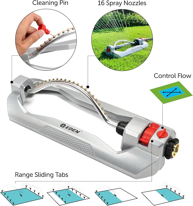 Eden 96215 Metal 2-Way Oscillating Sprinkler for Lawn and Garden w/Quick Connect Starter Set
