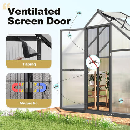KING BIRD Greenhouse for Outdoors, 4x6 FT Polycarbonate Walk-in Green House, Quick-Setup Aluminum Frame UV Resistant Panel for Outside Garden Backyard W/ Lockable Screen Door, Vent, Black