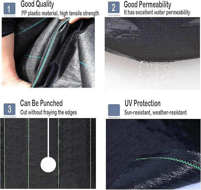 4 FTX100 FT Weed Barrier Fabric Heavy Duty, 4.23oz Landscape Fabric, with 60pcs U-Shaped Landscape Fabric Staples and 60pcsGarden Stakes Gaskets, 1 Shears