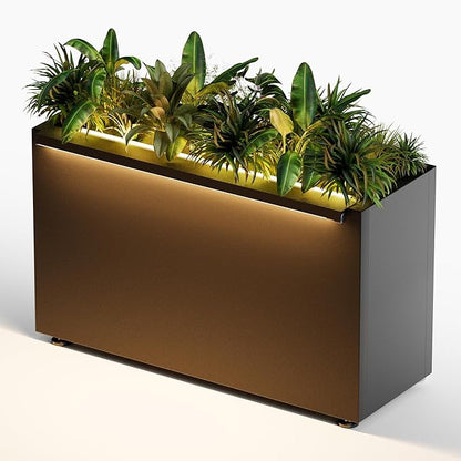 GSK 30" L Black LED Metal Planter Rectangle Flower Box Light Strips ×2 Galvanized Trough Indoor Rectangular Outdoor Patio Terrace Balcony Garden Plant with Drainage Holes & Insert