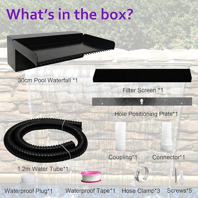 Pond Waterfall Spillway Pool Fountain Water Feature, Black Stainless Steel Outdoor Fountains, Swimming Pool Water Flow Waterfalls Kit for Garden Patio Ponds-11.8"x7.8"x3.9"(NO Light)