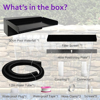 Pond Waterfall Spillway Pool Fountain Water Feature, Black Stainless Steel Outdoor Fountains, Swimming Pool Water Flow Waterfalls Kit for Garden Patio Ponds-11.8"x7.8"x3.9"(NO Light)