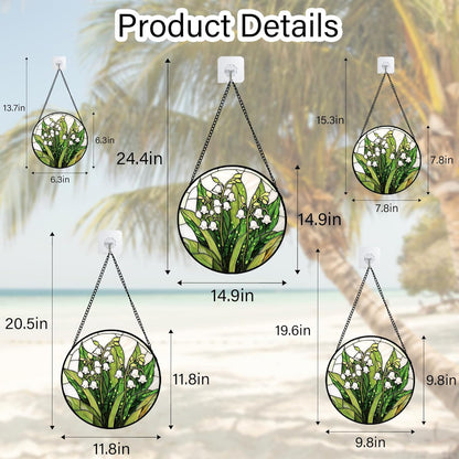 Stained Glass Window Hanging, Lily of The Valley Flower Sun Catchers Colorful Glass Panel Green Plants Suncatcher Decor for Birthday for Women,Men,Wife, Lovers, and Mom 14.9 in
