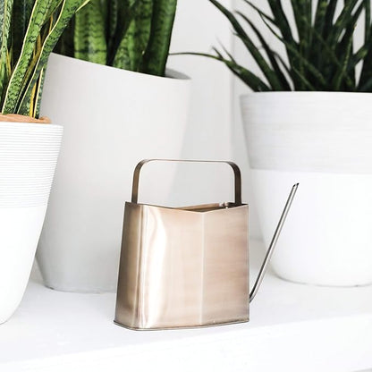 Modern Sprout Brass Finish Plant Watering Can - Long Spout Stainless Steel Vessel for Outdoor & Indoor Plants - Rust Resistant 3L Capacity - Stylish Garden Accessory for Houseplants & Decorative Use