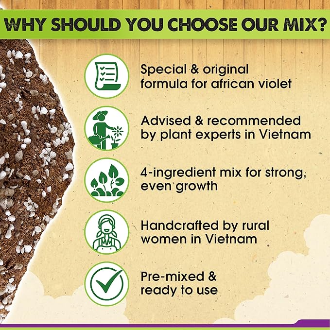 DUSPRO Recycle Premium 4-in-1 African Violet Potting Soil African Violet Soil Blend with Perlite, Coco Coir, Pumice, Pine Bark for Optimal Moisture Retention & Drainage 4QT