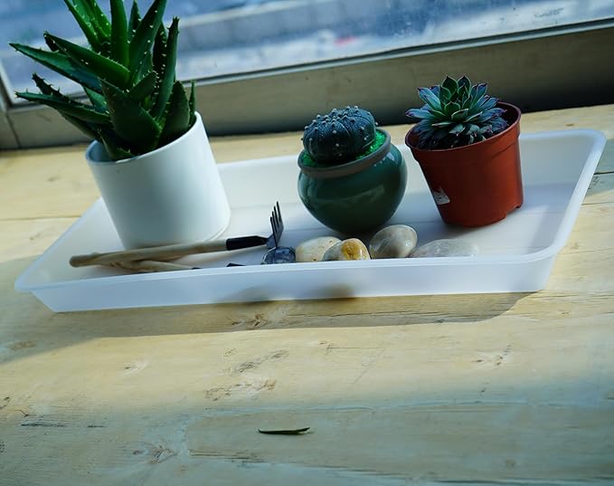 2 Pack of Plastic Plant Tray Saucer Rectangular 16 inch, Plant Trays Saucers for Indoors Outdoor, Plant Water Drip Tray for Flower Pot Planter, Windowsill Plant Tray (7.0 X 16.1'', Clear)