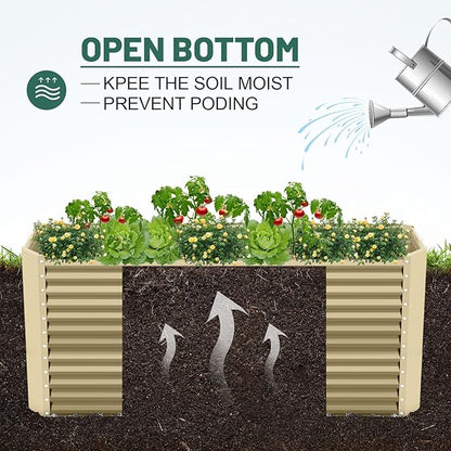 Land Guard 8x4x3ft Rectangular Galvanized Raised Garden Beds, Large-Capacity Metal Planter Box Outdoor, Durable Deep Raised Garden Bed 3ft Tall, Raised Beds for Gardening Vegetables, Cream Yellow