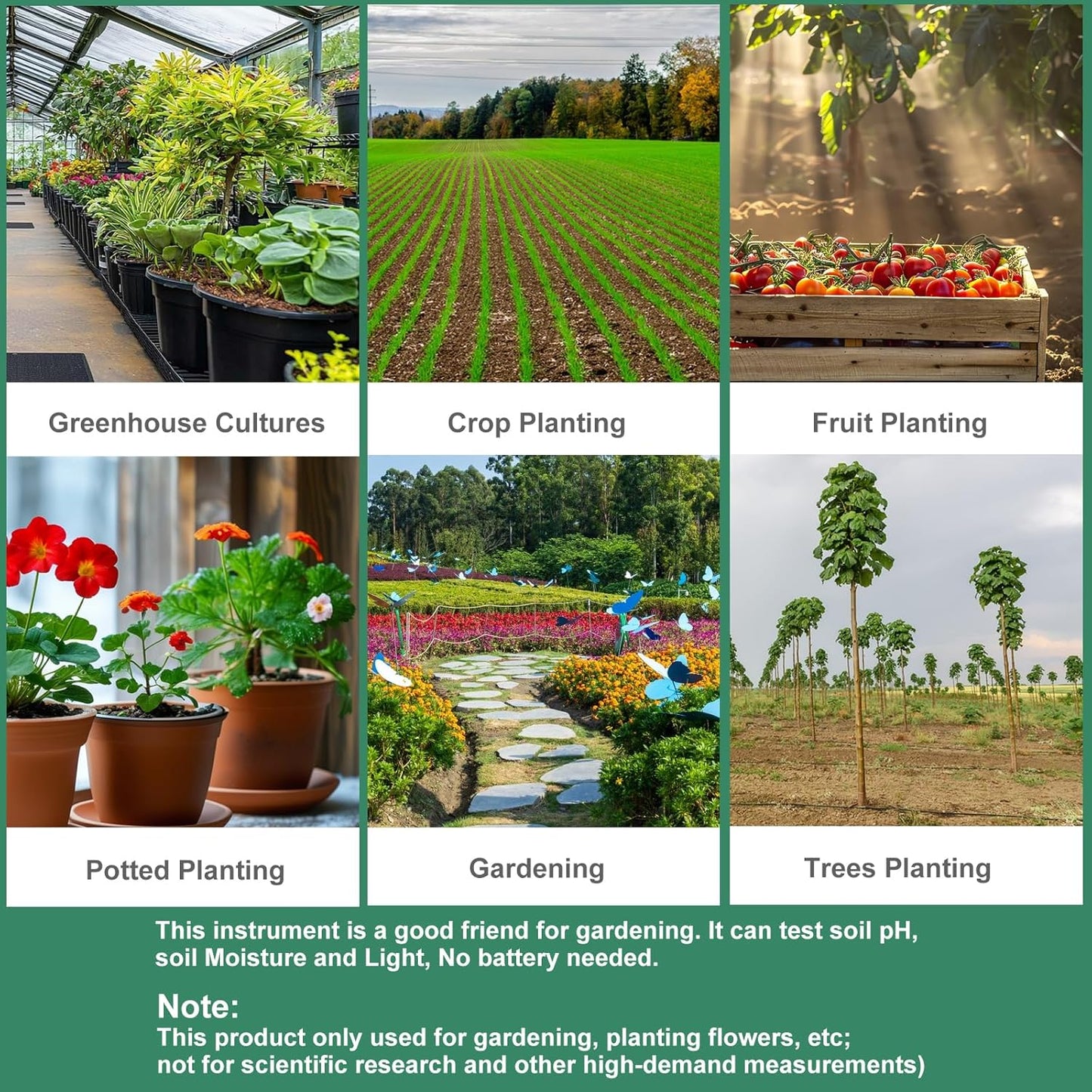 Soil Tester 3-in-1 – Soil Moisture Meter, Light Sensor & Soil pH Tester – No Battery Needed – Plant Moisture & Water Monitor for Garden, Lawn, Farm, Indoor/Outdoor – Promote Healthy Growth