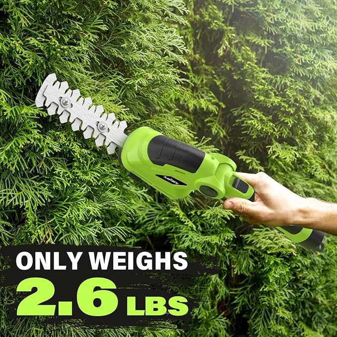 SOYUS Cordless Hedge Trimmer, 2 in 1 Electric Hedge Trimmers & Grass Shears, 7.2V Lightweight Shrub Trimmer Cordless with Battery and Charger, Ideal for Garden, Yard and Lawn - Green