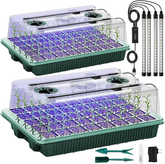 Seed Starter Tray with Grow Light, 2 Packs 80 Cells Seed Starting Kit Seedling Starter Trays with Grow Lights, Plant Germination Trays with Humidity Dome Plant Starter Kit