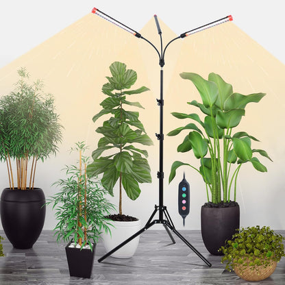 3-Head Grow Light with Stand and Timer, 27 Watt Power Home Plug LED Grow Lights for Indoor Plants for Tall Houseplants, Bonsai Tree, Seed Starting, 24"-64" Adjustable Height