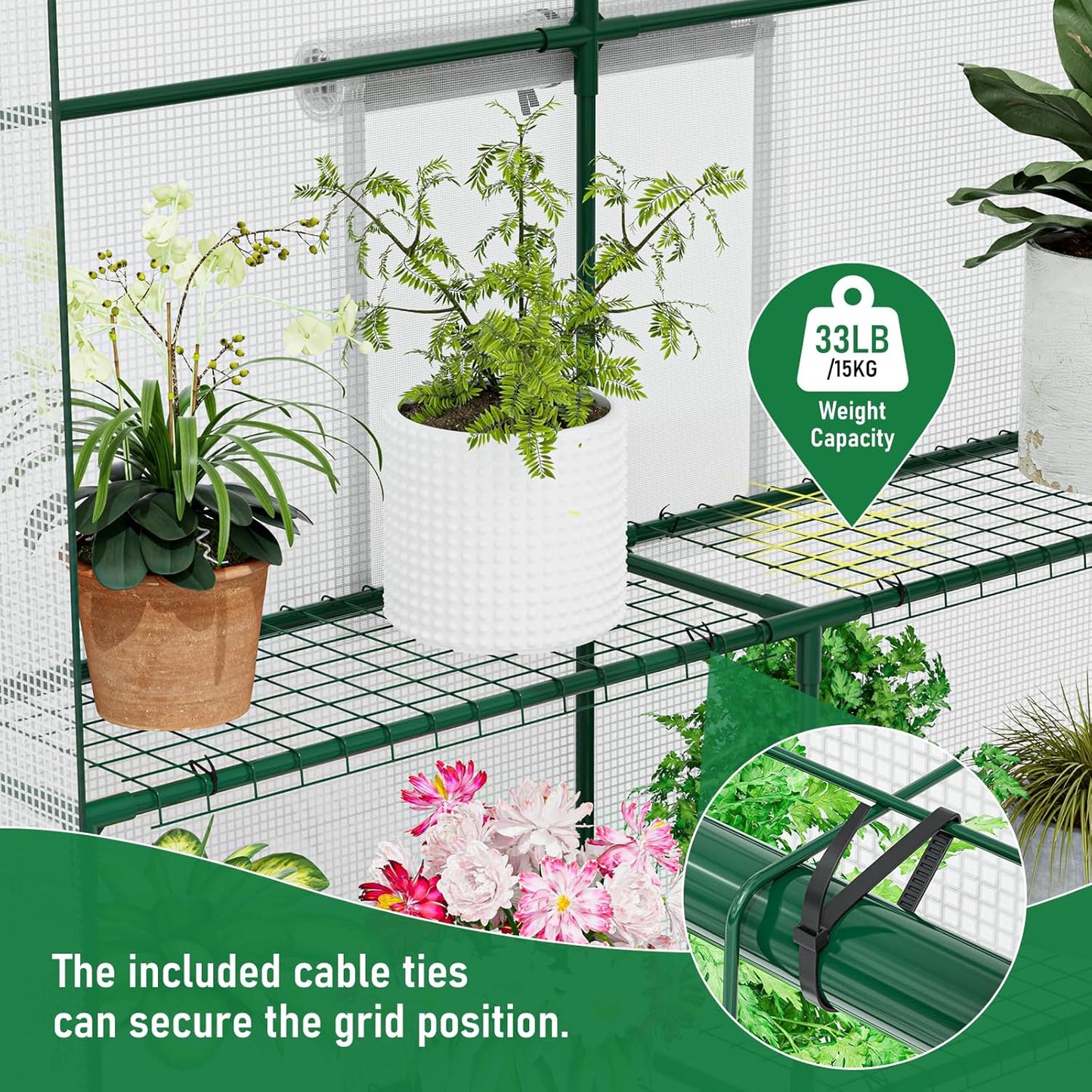 56×56×78Inch Walk-in Greenhouse for Outdoors with Screen Windows, Heavy Duty Small Plant House with Thicken PE Cover and Steel Shelves, Portable Green House for Outside Garden Winter, White