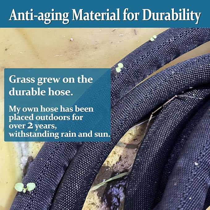 Garden Hose 50ft, Made of TPE(Not PVC), Ultra-Light & Flexible Water Hose with Solid Brass Fittings, Non-Shrinking, Easy to Storage, Drinking Water Safe Material, All-weather, Black, Newbox