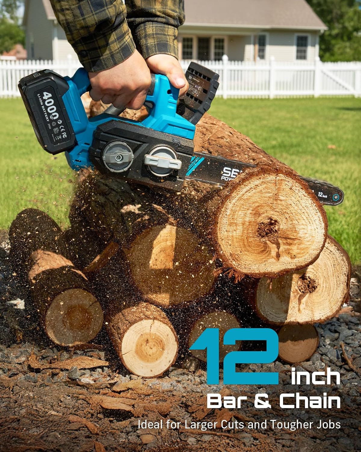 SEESII Electric Chainsaw Cordless 12-inch: Brushless Battery Powered Chainsaw, Includes 2 x 4.0Ah Batteries, Auto-Tension and Oiling Chain Saw for Dad Husband Father Day Gifts, Tree Cutting Trimming