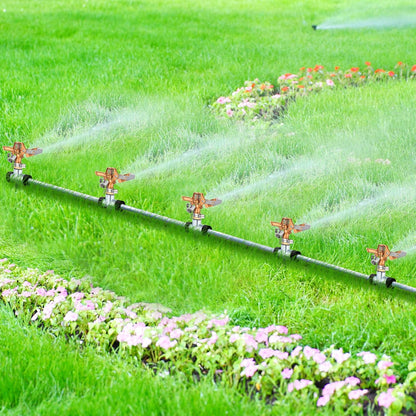 4 Pieces Brass Impact Lawn Sprinklers for Yard, Heavy Duty Water Sprinkler Head with Zinc Alloy Spike Base 360 Degree Automatic Rotating Lawn Sprinkler for Yard Lawn Large Area Patio Garden