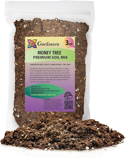 GARDENERA Money Tree Potting Soil Mix for Planting or Repotting Guiana Chestnut, Soil Blended to Properly Grow Money Tree Plants (3 Quart Bag)