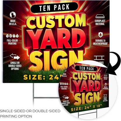 10 Pack 24"x18" Custom Yard Signs with Stakes, Personalized Yard Signs for Outdoors, Customized Full Color Print Corrugated Signs for Business