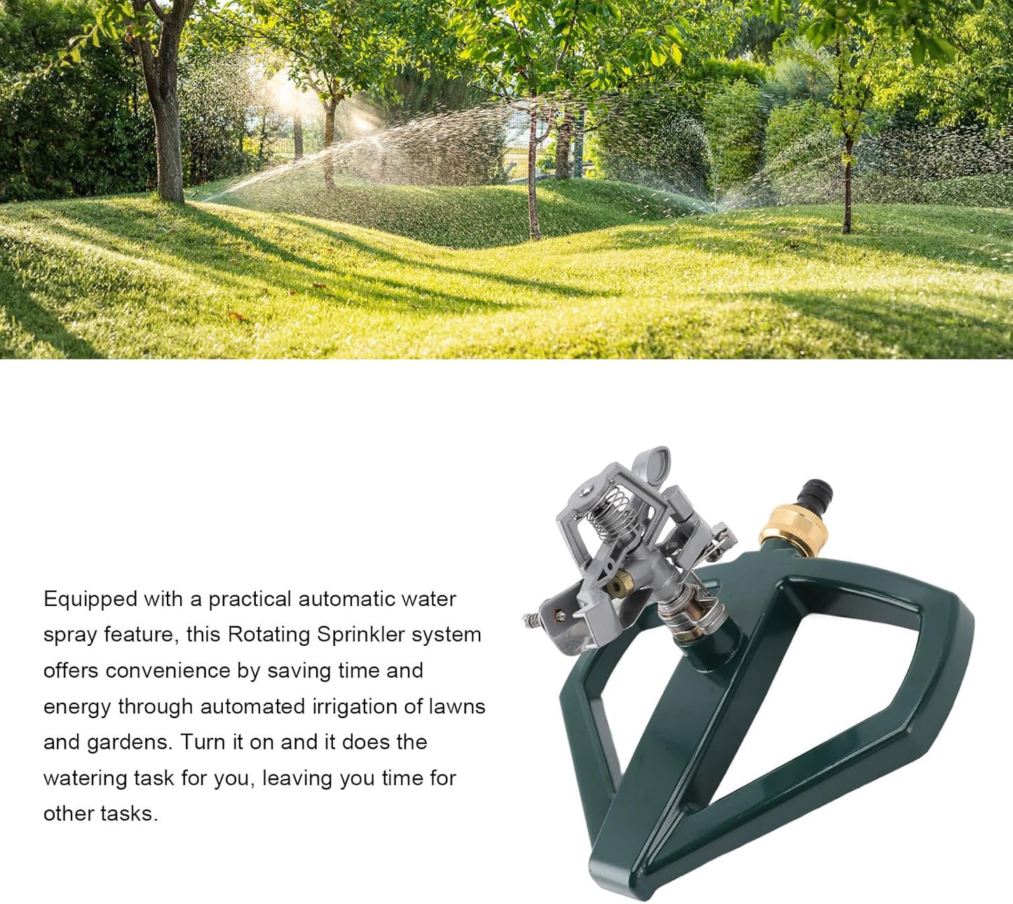 Sprinklers for Yard, 360 Degree Roating Automatic Lawn Sprinkler Heavy Duty Metal Pulsating Nozzle with Metal Base for Large Area Lawn Yard Garden (Silver)